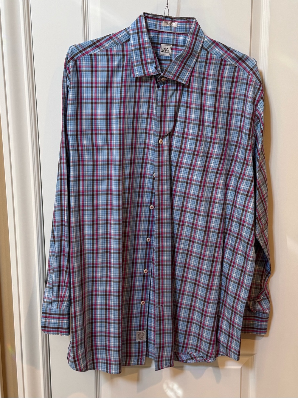 Peter Millar Men’s Blue and Pink Plaid Shirt